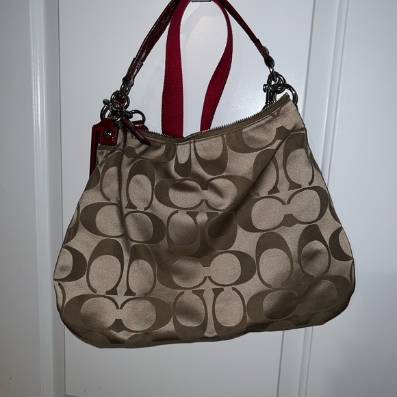 Coach Tan and Red Signature Shoulder Bag - Picture 6 of 6